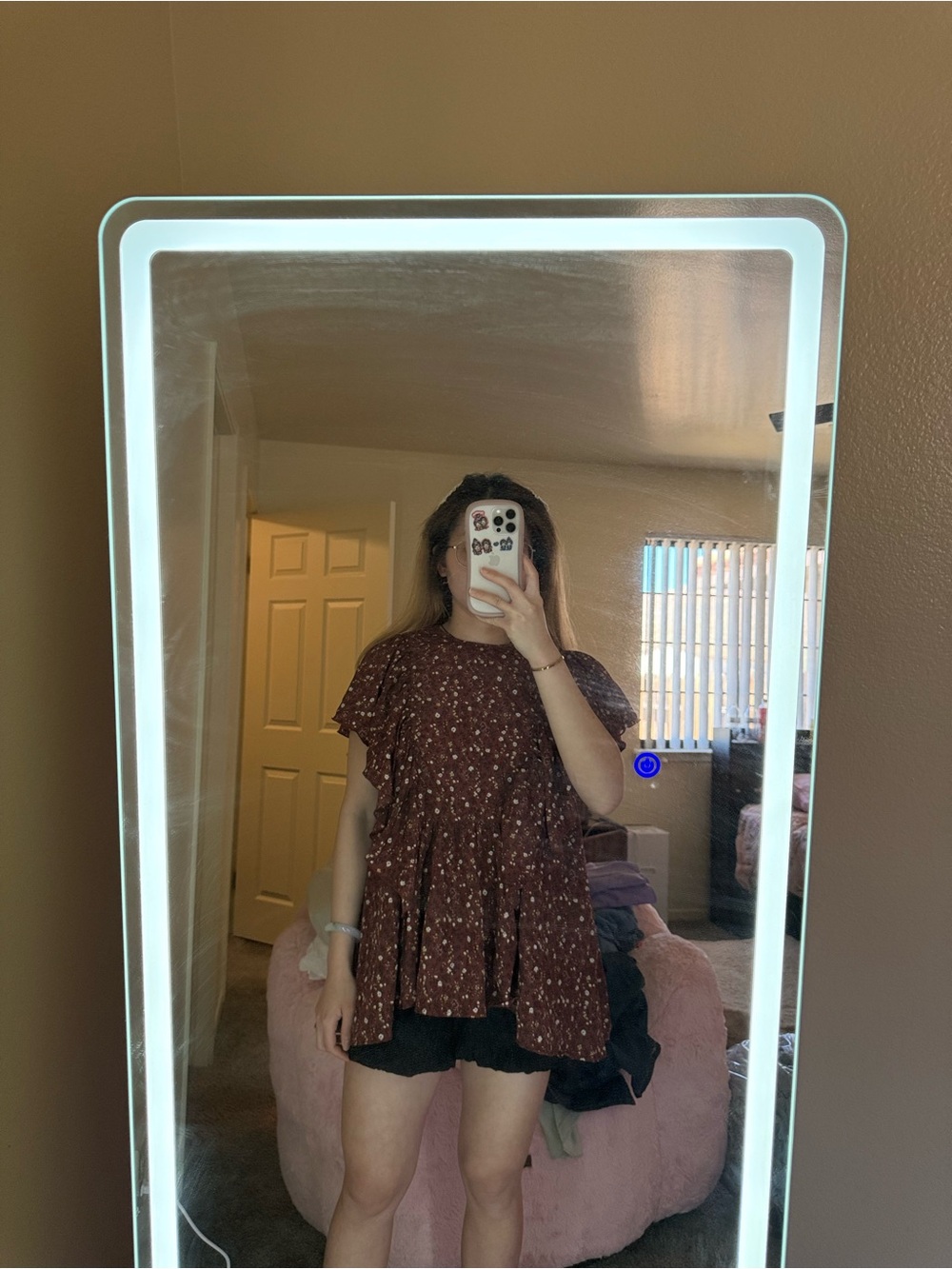 Women’s Burgundy Floral Ruffle Short-Sleeve Top